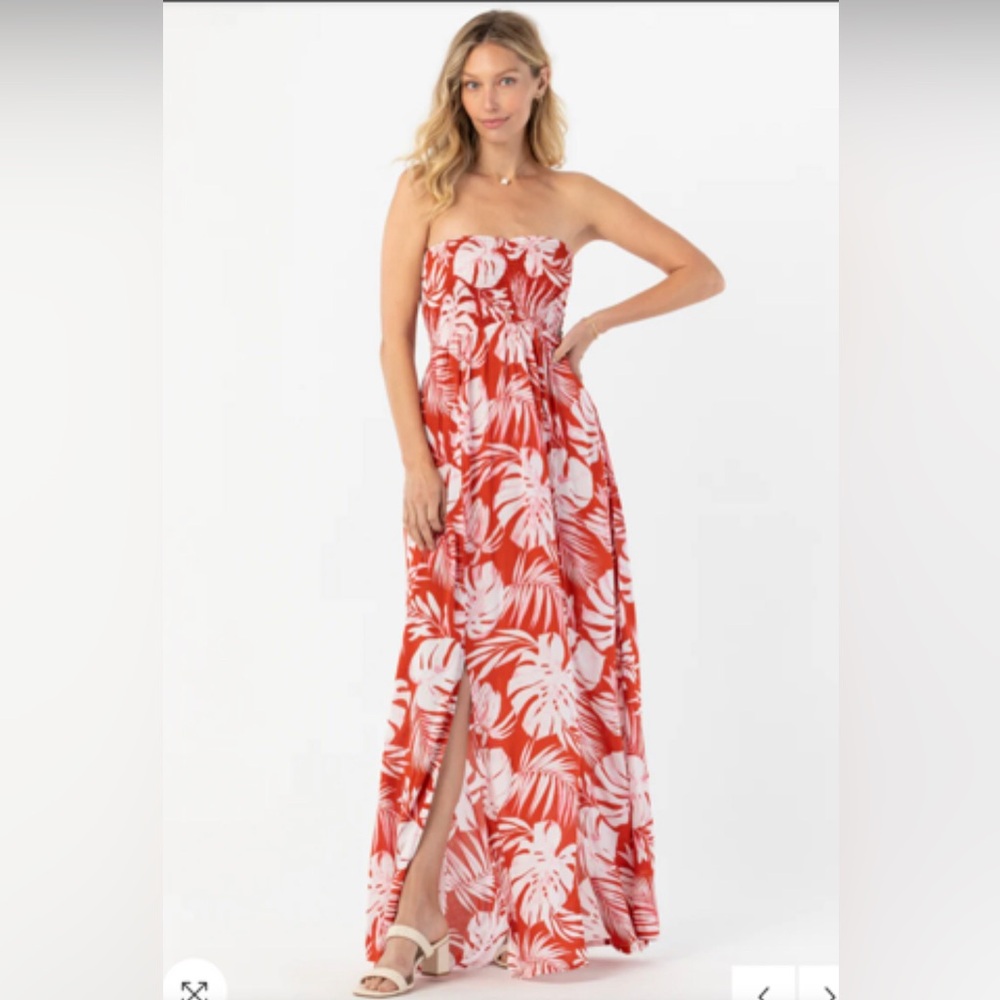 Tiara Hawaii Emilia Maxi Dress in Monstera Rust Color. One Size